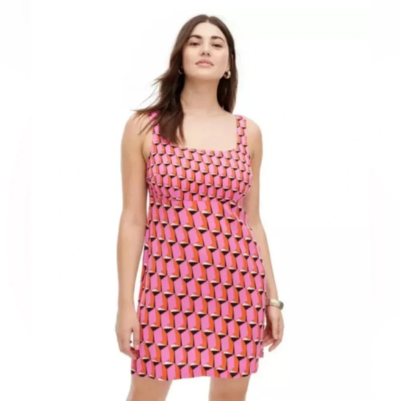 DIANE VON FURSTENBERG for TARGET NWOT 90s Shift Modern Geo Mini Dress in Pink - Picture 1 of 7